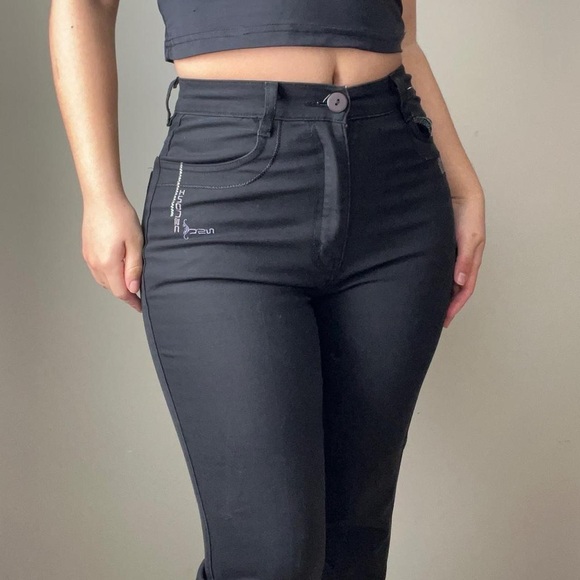 Vintage High Waisted Flared Black Pants - Picture 1 of 7